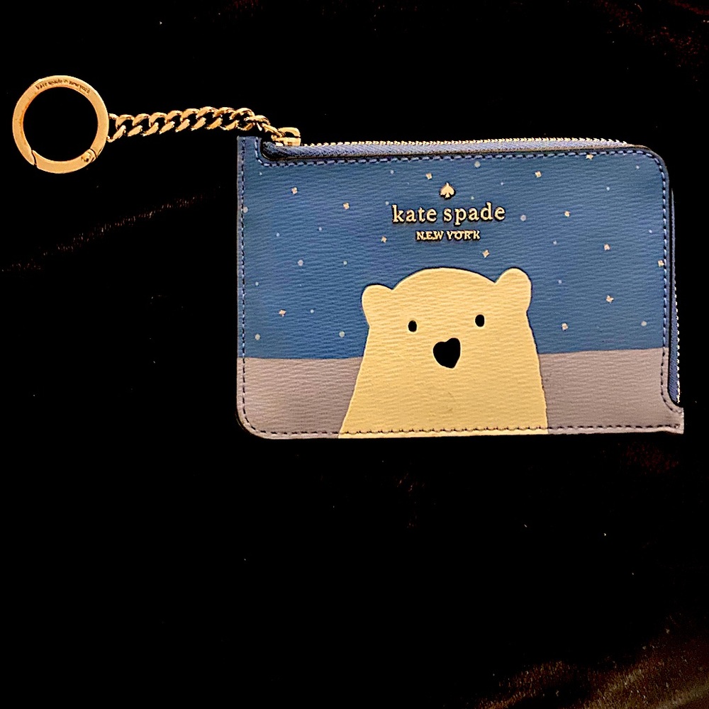 Kate Spade Arctic Friends Polar Bear Zip Chain card holder wallet